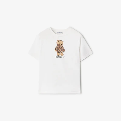 Puffer Bear Cotton T-shirt in White | Burberry® Official