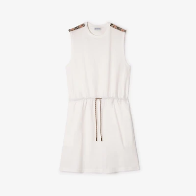 Check Trim Cotton Jersey Dress in Chalk white - Women | Burberry® Official