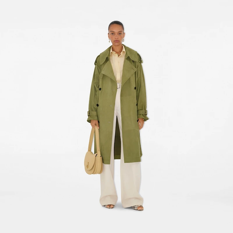Long Nubuck Trench Coat in Wreath - Women, Leather | Burberry® Official