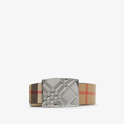 Reversible Engraved Check Belt in Black/sand beige - Men | Burberry® Official