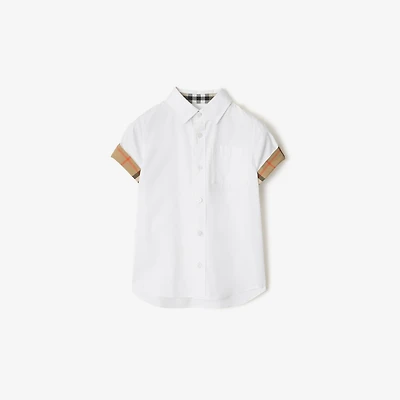 Check Trim Cotton Poplin Shirt in White | Burberry® Official