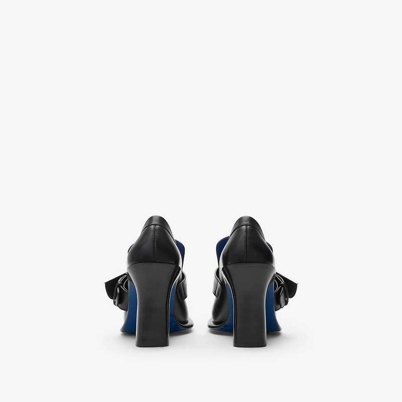 Leather London Shield High Heeled Loafers in Black - Women | Burberry® Official