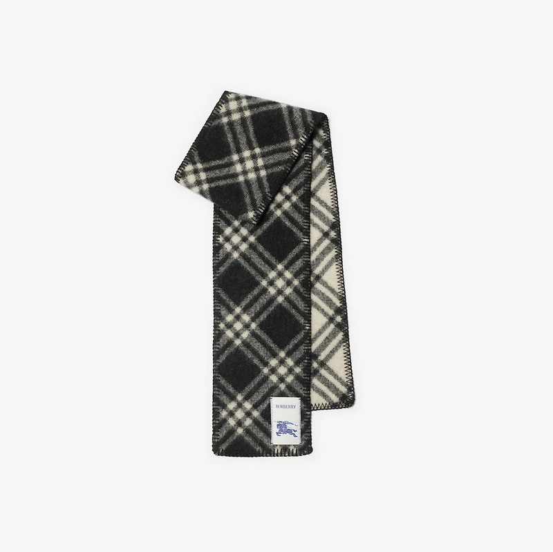 Narrow Check Wool Scarf in Black | Burberry® Official
