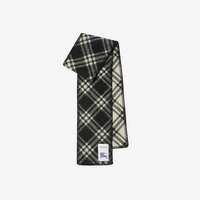 Narrow Check Wool Scarf in Black | Burberry® Official