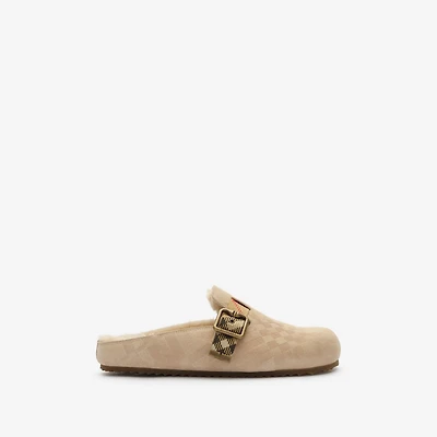 Check Shearling Urchin Clogs in Blonde beige - Women | Burberry® Official