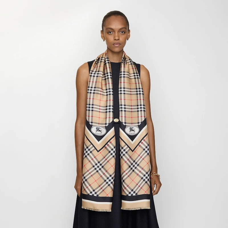 Check Knight Stamp Silk Scarf in Sand beige | Burberry® Official