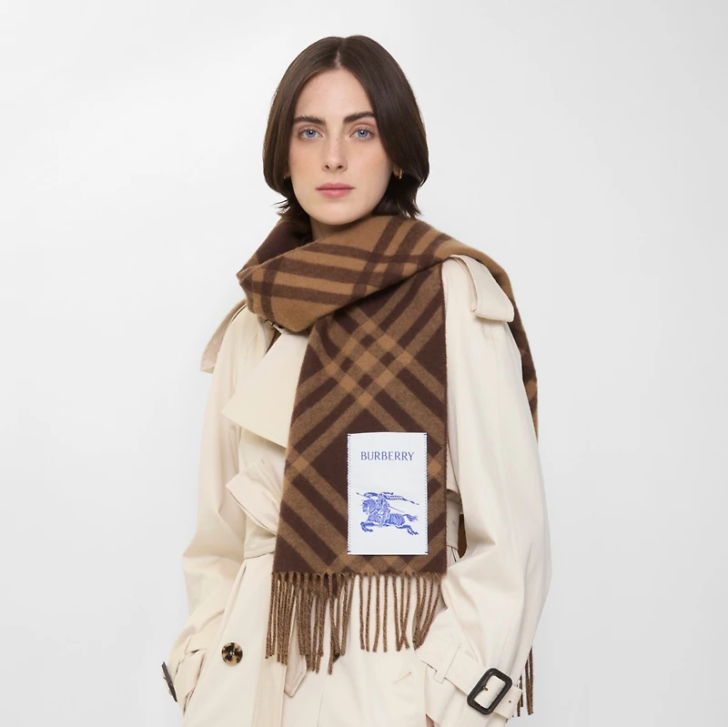Check Cashmere Scarf in Treacle brown | Burberry® Official