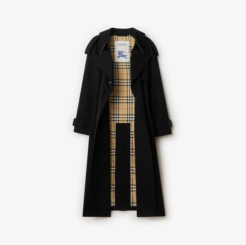 Long Gabardine Fitzrovia Trench Coat in Black - Women, Cotton Gabardine | Burberry® Official