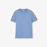 Check Trim Cotton T-shirt in Cornflower blue - Men | Burberry® Official