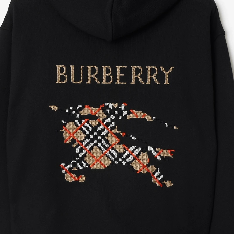 Cross Stitch EKD​ Cotton Hoodie in Black - Men | Burberry® Official