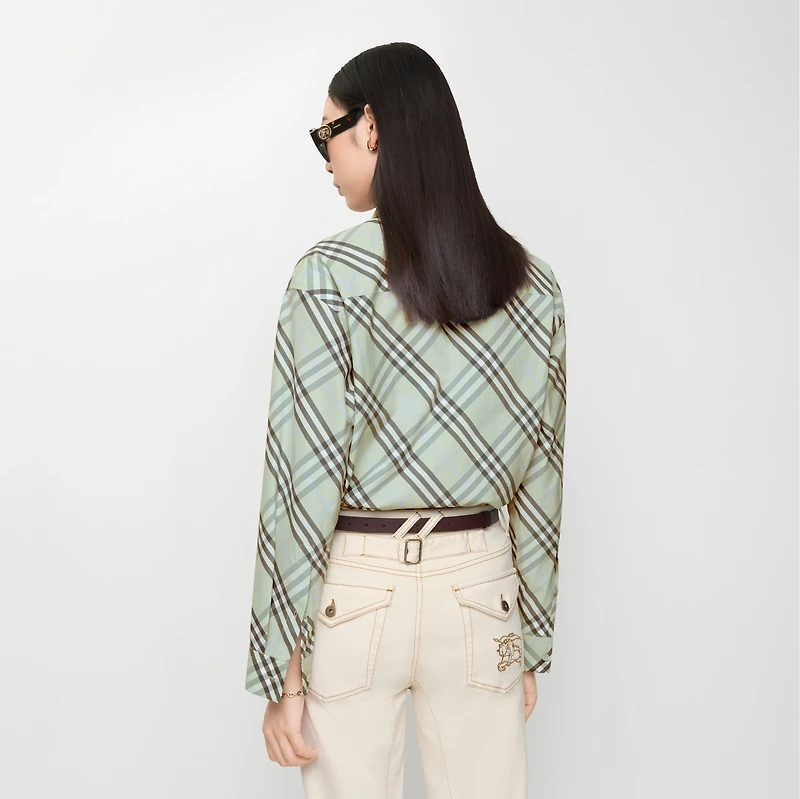 Relaxed Fit Check Cotton Shirt in Seafoam green - Women | Burberry® Official