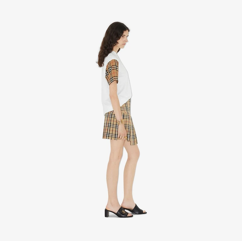 Check Sleeve Cotton T-shirt in
