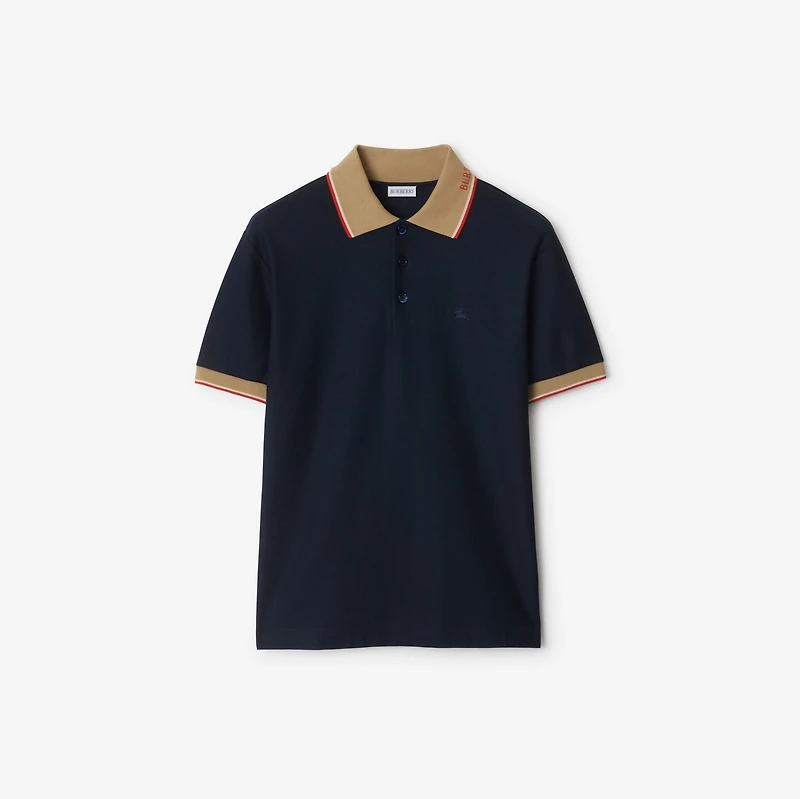 Logo Collar Cotton Polo Shirt in Navy - Men | Burberry® Official