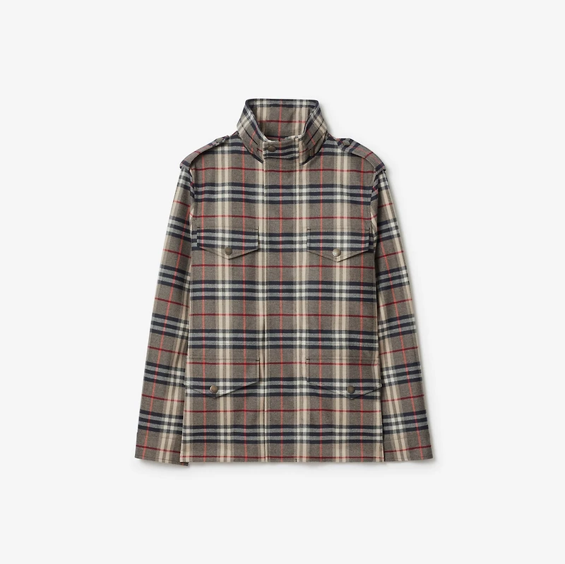 Check Bonded Wool Field Jacket in Black/chipping beige - Men | Burberry® Official