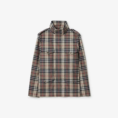 Check Bonded Wool Field Jacket in Black/chipping beige - Men | Burberry® Official