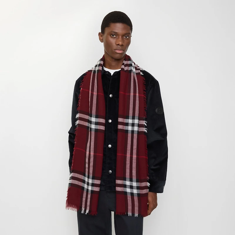 Wide Check Wool Scarf in Oxblood | Burberry® Official