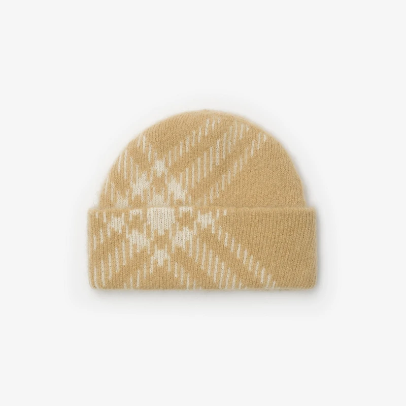 Check Mohair Wool Blend Beanie in Sand beige - Men | Burberry® Official