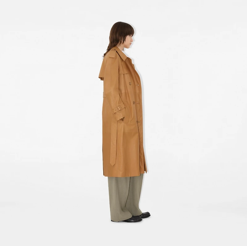 Long Leather Castleford Trench Coat in Sepia - Women | Burberry® Official