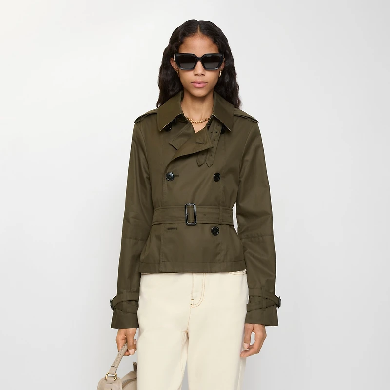 Cropped Tropical Gabardine Trench Jacket in Juniper green - Women, Cotton | Burberry® Official