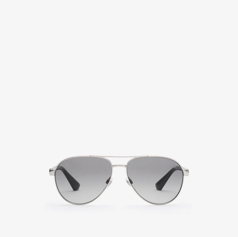 Metal Shield Aviator Sunglasses in Silver - Men | Burberry® Official