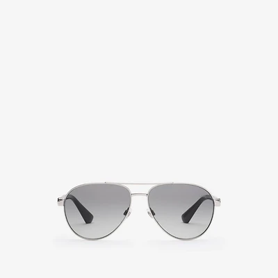 Metal Shield Aviator Sunglasses​ in Silver - Men | Burberry® Official
