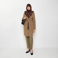Reversible Wool Hooded Wrap Coat in Camel brown/treacle brown - Women | Burberry® Official