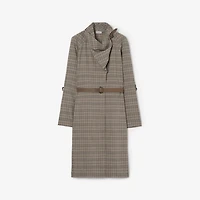 Scarf Collar Check Wool Dress in Linen beige/mole grey - Women | Burberry® Official