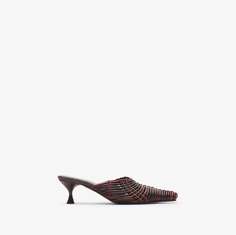 Check Woven Leather Cameo Mules​ in Mahogany red - Women | Burberry® Official