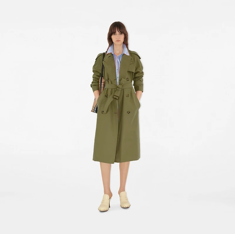 Long Highgrove Castleford Trench Coat in Wreath - Women, Cotton | Burberry® Official