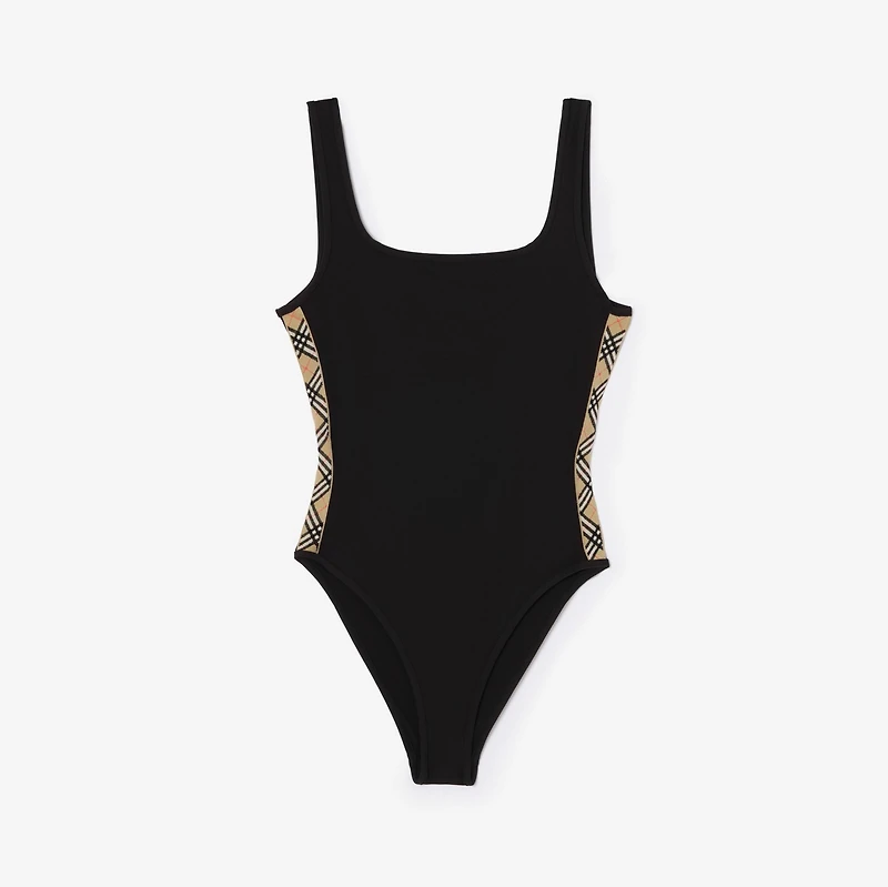 Check Trim Swimsuit in Black - Women, Nylon | Burberry® Official