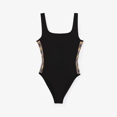 Check Trim Swimsuit in Black - Women, Nylon | Burberry® Official