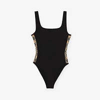 Check Trim Swimsuit in Black - Women, Nylon | Burberry® Official