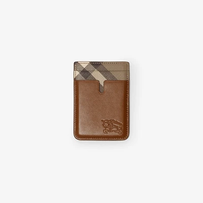 Pop Check Magnetic Card Case in Finch brown/hazel brown - Men, Leather | Burberry® Official