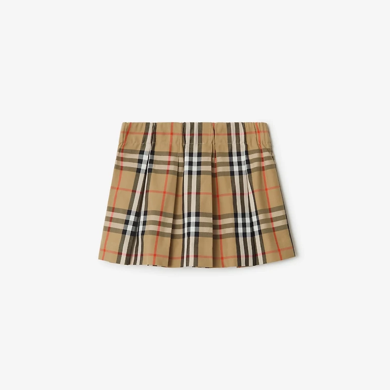 Pleated Check Cotton Skirt in Sand beige | Burberry® Official