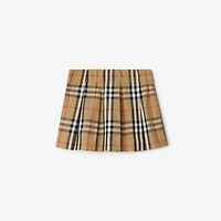 Pleated Check Cotton Skirt in Sand beige | Burberry® Official