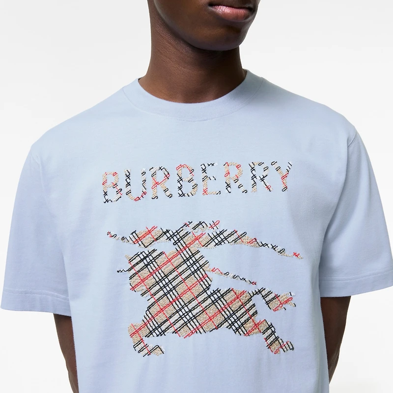 Cross Stitch Knight Cotton T-shirt in Sunbleached blue - Men | Burberry® Official