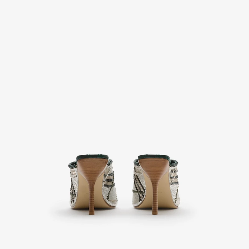 Check Leather Cabana Mules in Cotton - Women | Burberry® Official