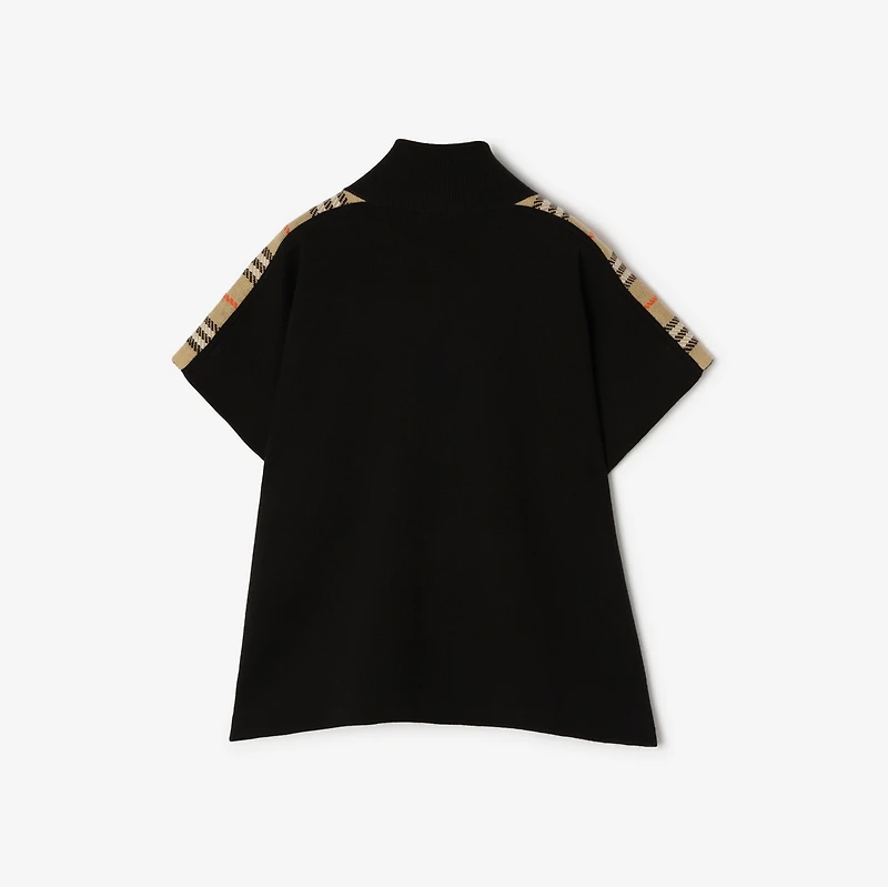 Check Trim Wool Cape in Black | Burberry® Official