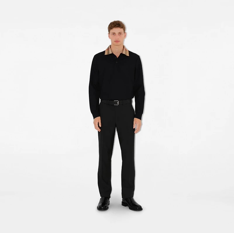 Long-sleeve Check Collar Cotton Polo Shirt in Black - Men | Burberry® Official