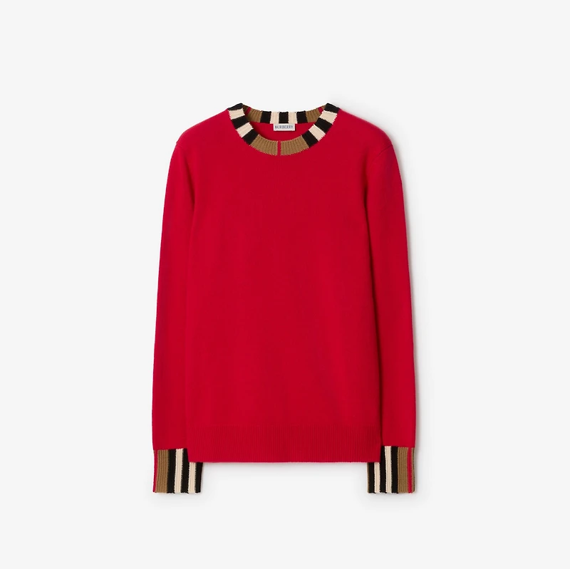 Icon Stripe Trim Wool Cashmere Sweater in Red - Women | Burberry® Official