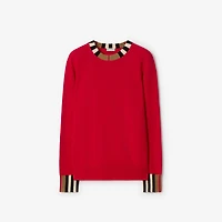 Icon Stripe Trim Wool Cashmere Sweater in Red - Women | Burberry® Official