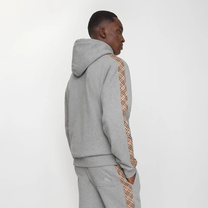 Check Trim Cotton Hoodie in Pale grey melange - Men | Burberry® Official