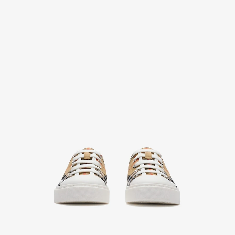 Check Cotton Sneakers in Sand beige - Children | Burberry® Official