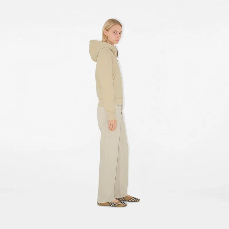 Check Label Cotton Zip Hoodie in Nutmeg - Women | Burberry® Official