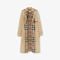 Long Check Collar Gabardine Trench Coat in Honey - Women, Cotton Gabardine | Burberry® Official