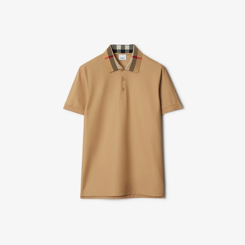 Check Collar Cotton Polo Shirt in Beige - Men | Burberry® Official