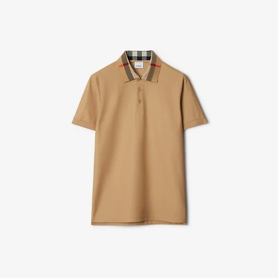 Check Collar Cotton Polo Shirt in Beige - Men | Burberry® Official