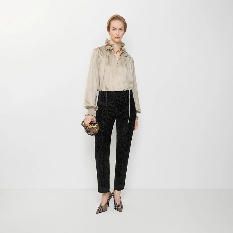 Vine Silk Blend Velvet Tailored Trousers in Black - Women, Nylon | Burberry® Official