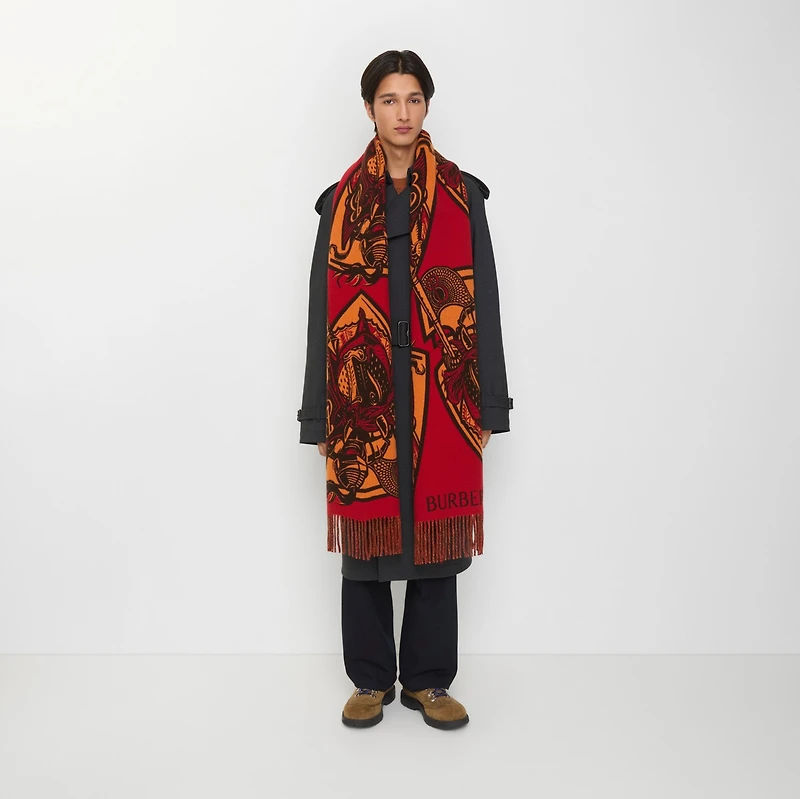 Charging Knight Wool Cashmere Scarf in Fire orange | Burberry® Official
