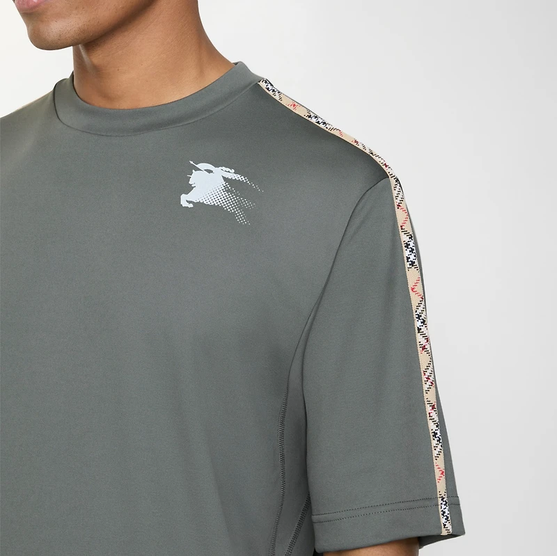 Check Trim Jersey T-shirt in Mid grey - Men, Nylon | Burberry® Official